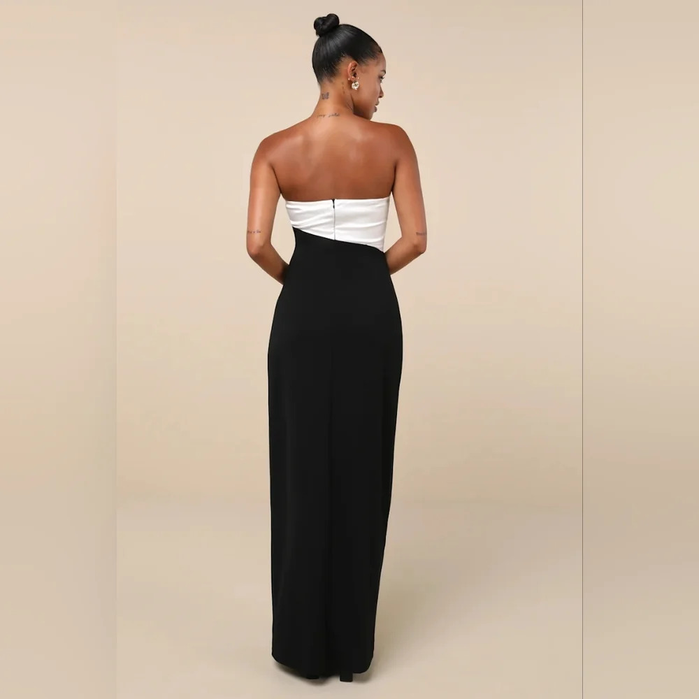 Lulu's Black and White Strapless Maxi Dress - Picture 5 of 10